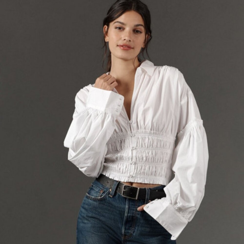 Balloon-Sleeve Blouse, Large, Anthropologie